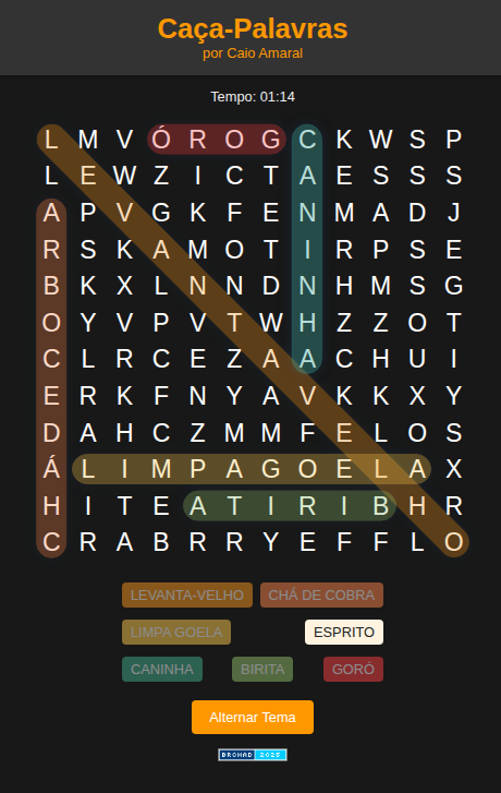 Caça-Palavras, por Caio Amaral - game - dark theme