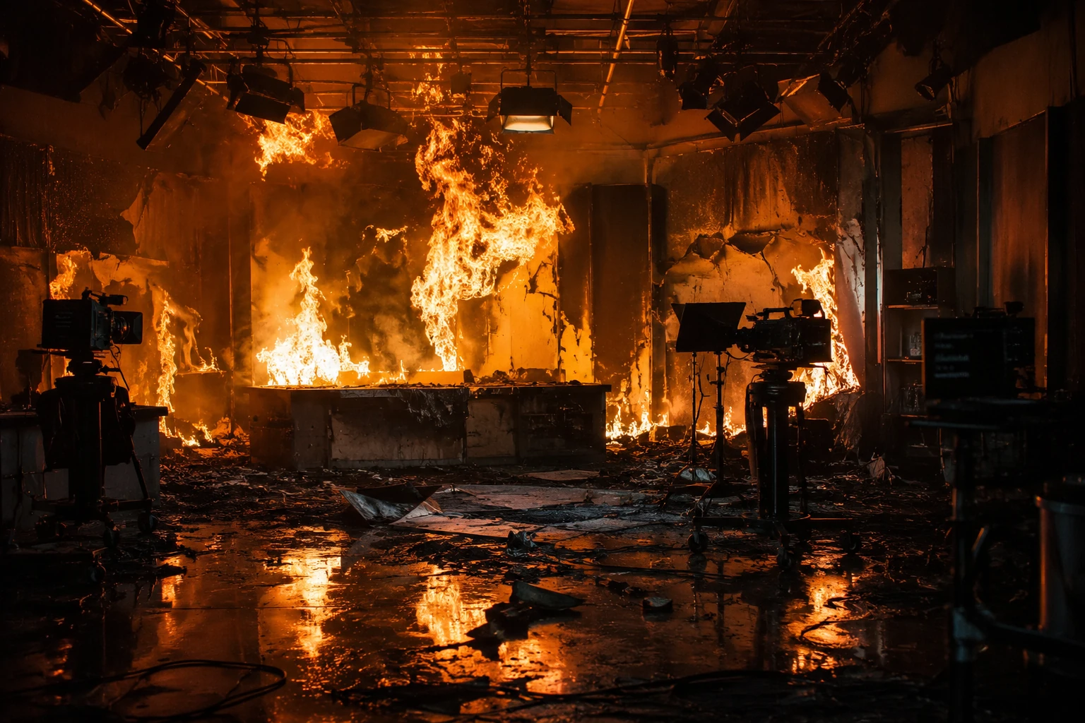 Incêndio numa estação de TV. via chatGPT.
