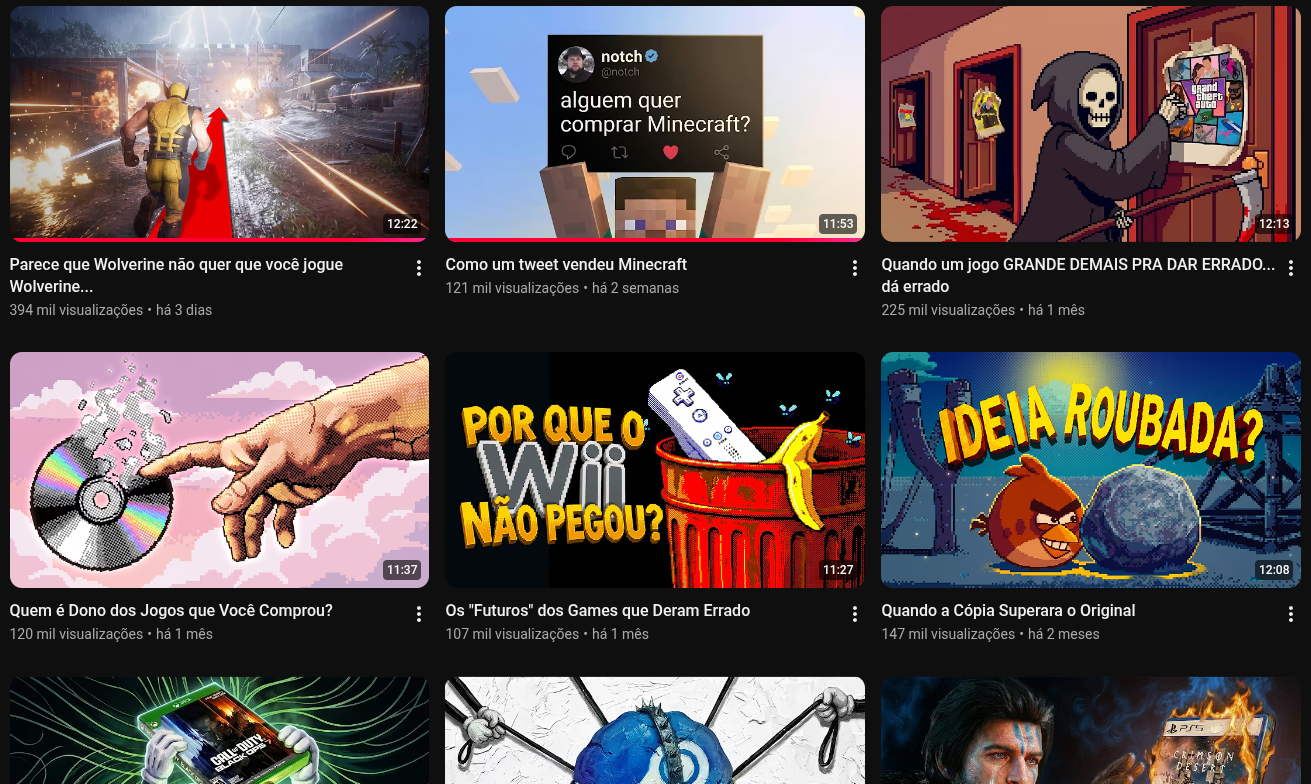 screenshot do canal Gamera no youtube em 03 de Setembro de 2026.